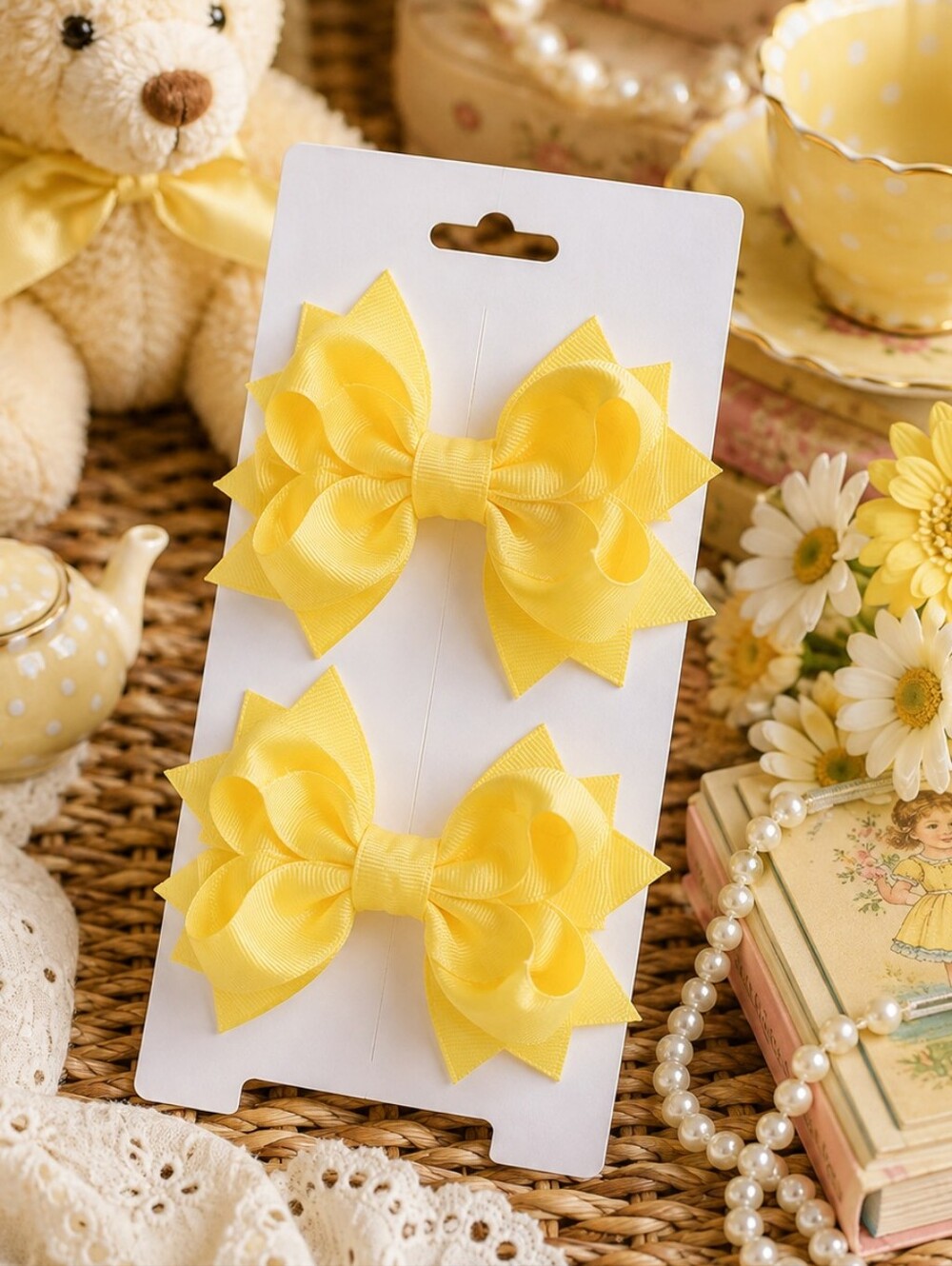 Shimmy Shimmy Yellow Boutique Hair Bows Set of 2 NWT Made in USA